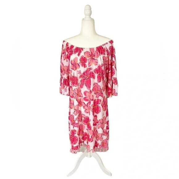 NWOT Simply Southern Off Shoulder Floral Hibiscus Sarasota Tassel Dress - Picture 1 of 4